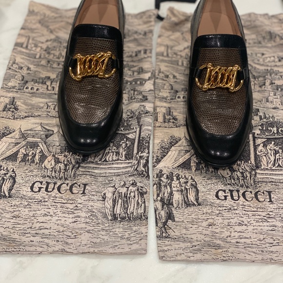 Gucci   Ebal Horsebit Lizard-Embossed Leather Chain Loafers  Size 39. - Picture 10 of 17